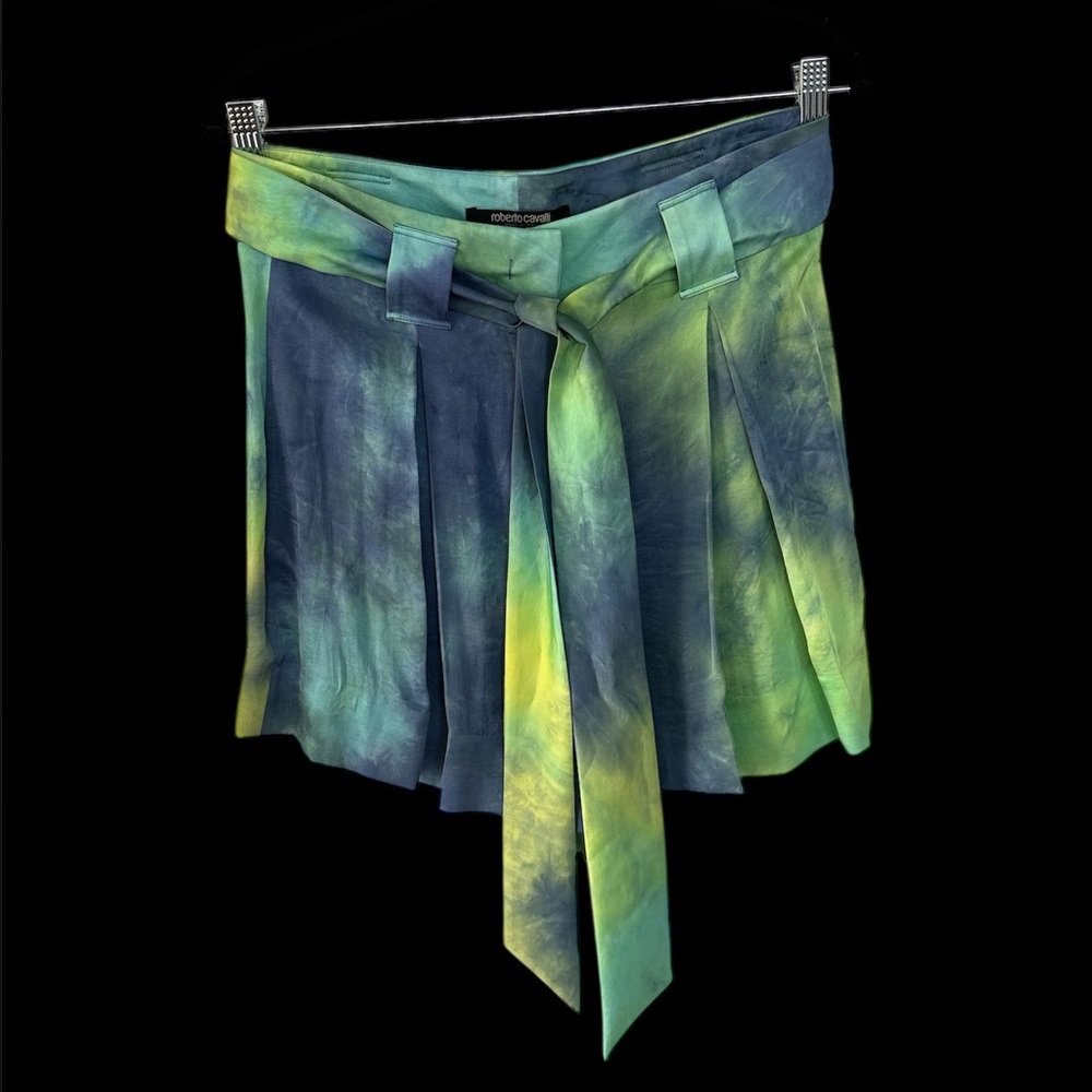 Roberto Cavalli Blue and Green tie dye shorts with belt size 42 made in Italy